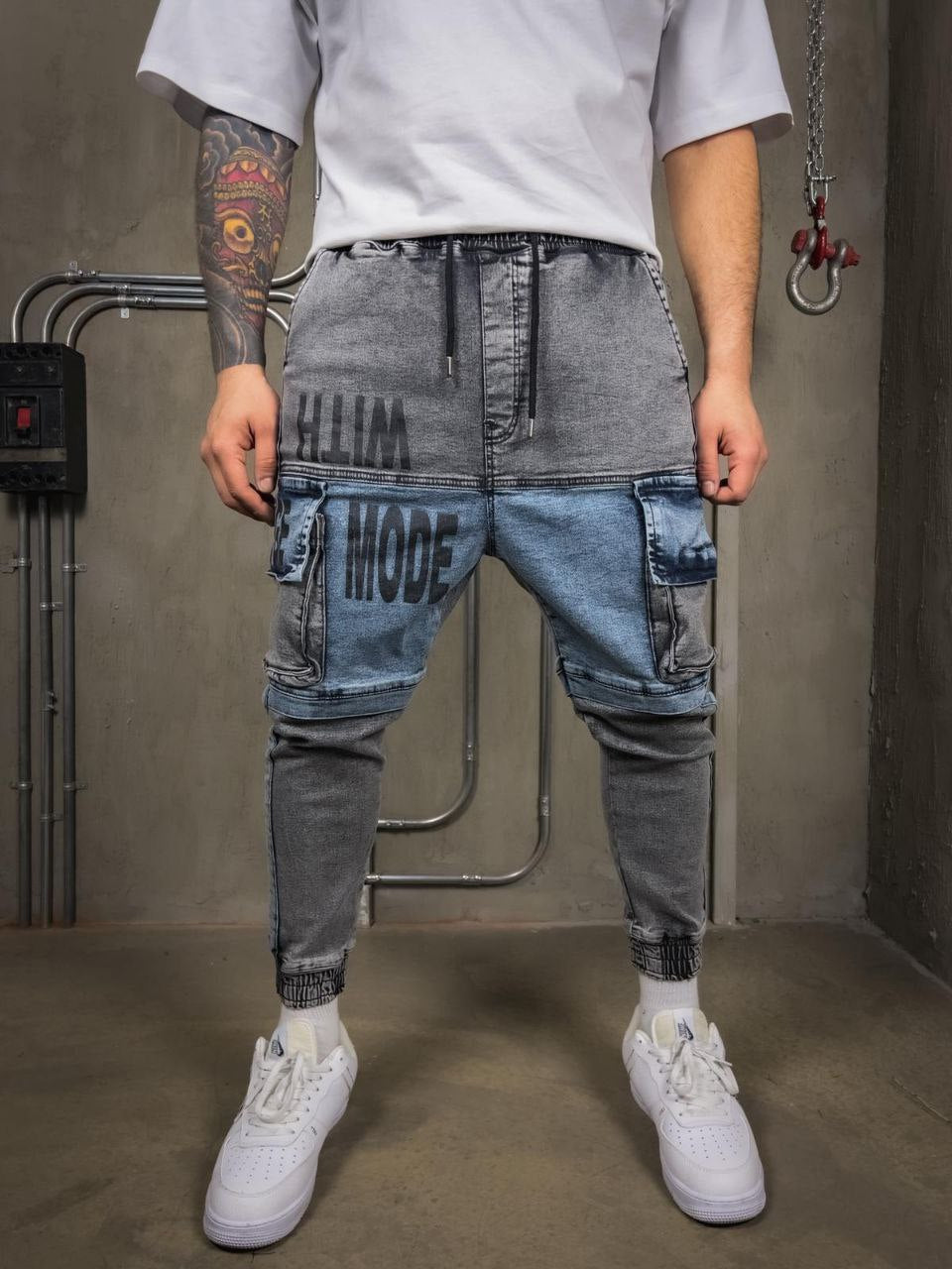 Mens Stretch Slim Fit Cargo Denim Pants Casual Hip Hop Trousers Skinny Jeans  | eBay