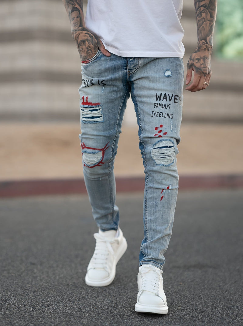 Stick Skinny Ripped Jeans - Blue Y7
