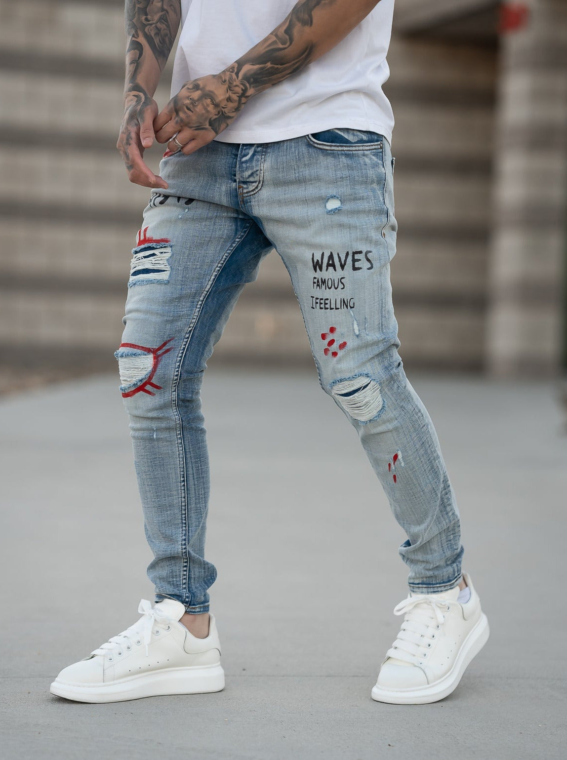 Buy Mens Jogging Trousers for Old Men Baggy Jeans Mens 90S Hip Hop Men's  Casual Cotton Straight Ripped Hole Trousers Jeans Pants Full Length Pants  Comfy Cotton Denim Jeans Clearance Online at