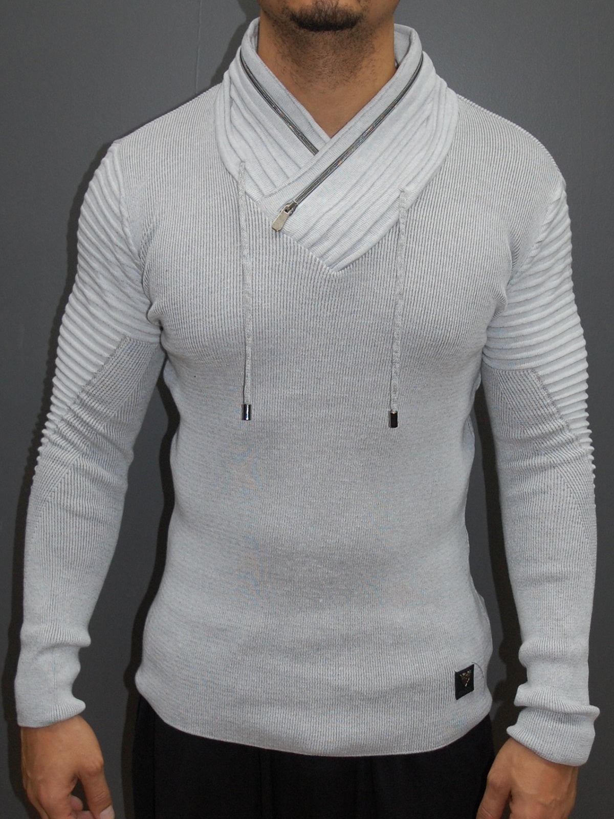 R&R Men Stylish Ribbed Zipper Mock Neck Sweater 2 - White