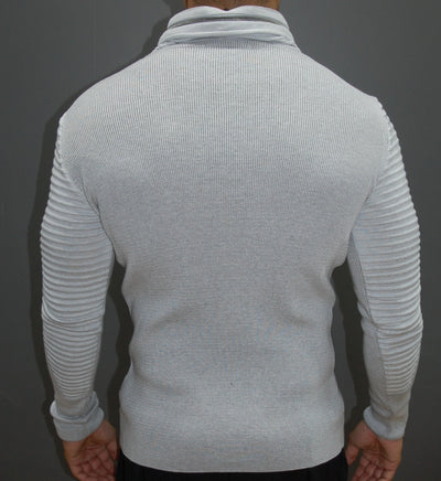 R&R Men Stylish Ribbed Zipper Mock Neck Sweater 2 - White