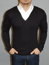 R&R Mens Stylish Fused Collar T-Shirt L/S - Black