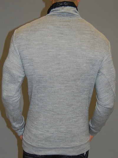 K&D MENS STYLISH TRIMMED MOCK TURTLE NECK SWEATER - GRAY - FASH STOP
