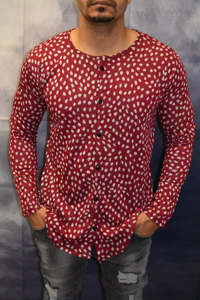 Spotted Long Sleeves Button Down Shirt - Red OS0003B