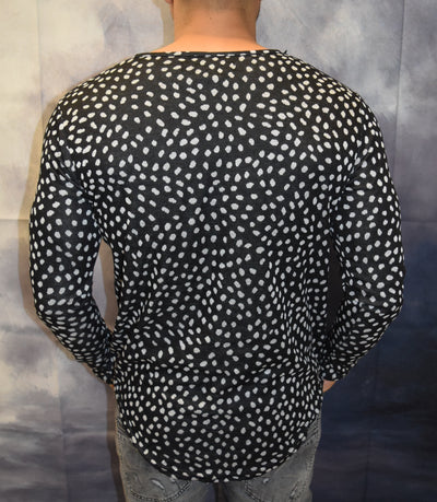 Spotted Long Sleeves Button Down Shirt - Black OS0003A