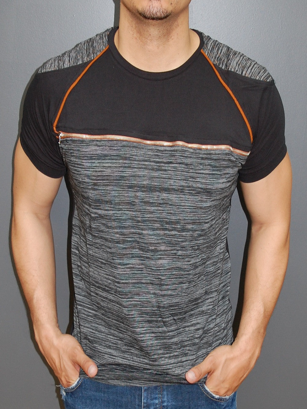 R&R Men Chest Zipper T-shirt - Black