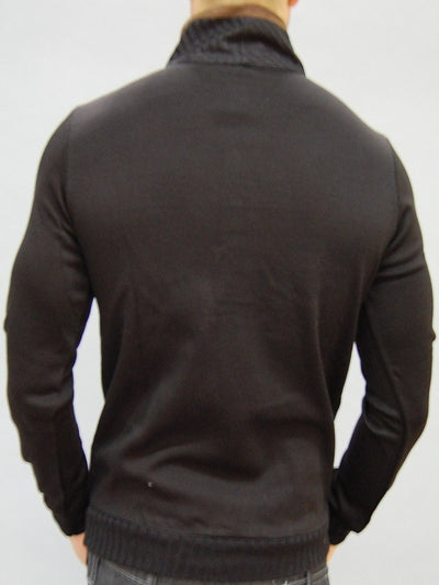 K&D MENS STYLISH MOCK TURTLE NECK SUEDE PACTHES SWEATER - BLACK - FASH STOP