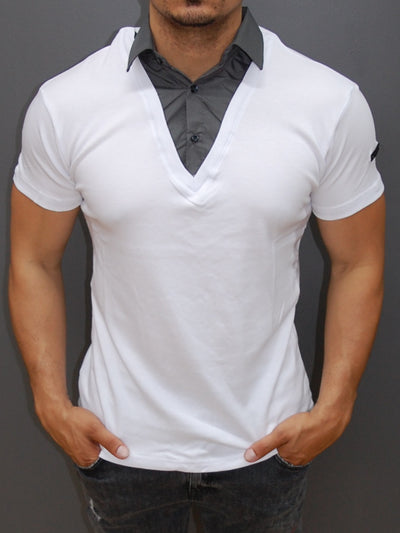 R&R Men Stylish Fused Collar T-Shirt - White