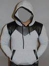 R&R MENS STYLISH FAUX LEATHER HOODIE SWEATER - GRAY