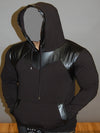 R&R MENS STYLISH FAUX LEATHER HOODIE SWEATER - BLACK