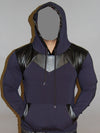 R&R MENS STYLISH FAUX LEATHER HOODIE SWEATER - NAVY BLUE