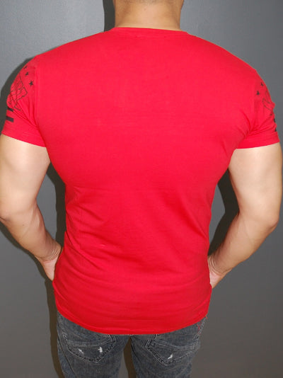 R&R Men Faux Leather Top 7 Seven Zipper T-shirt - Red