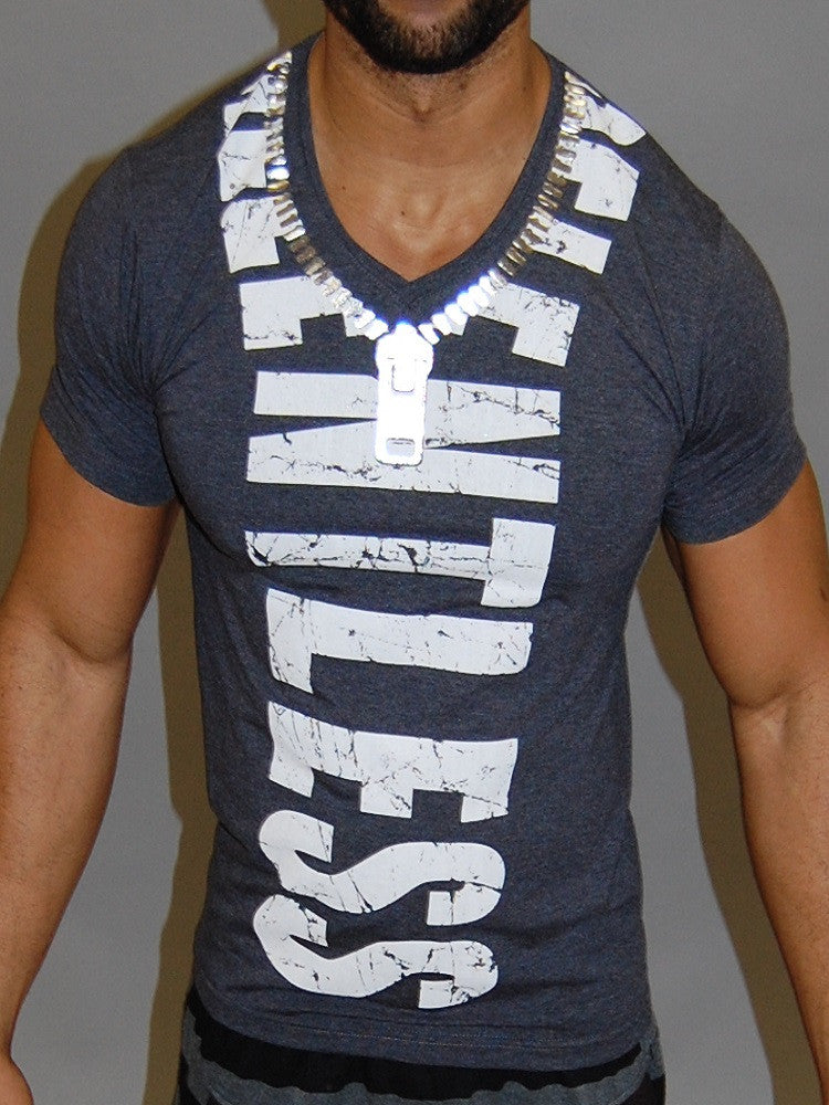 CODE ALPHA RELENTLESS ZIPPER MUSCLE FIT V-NECK T SHIRT - GRAY - FASH STOP