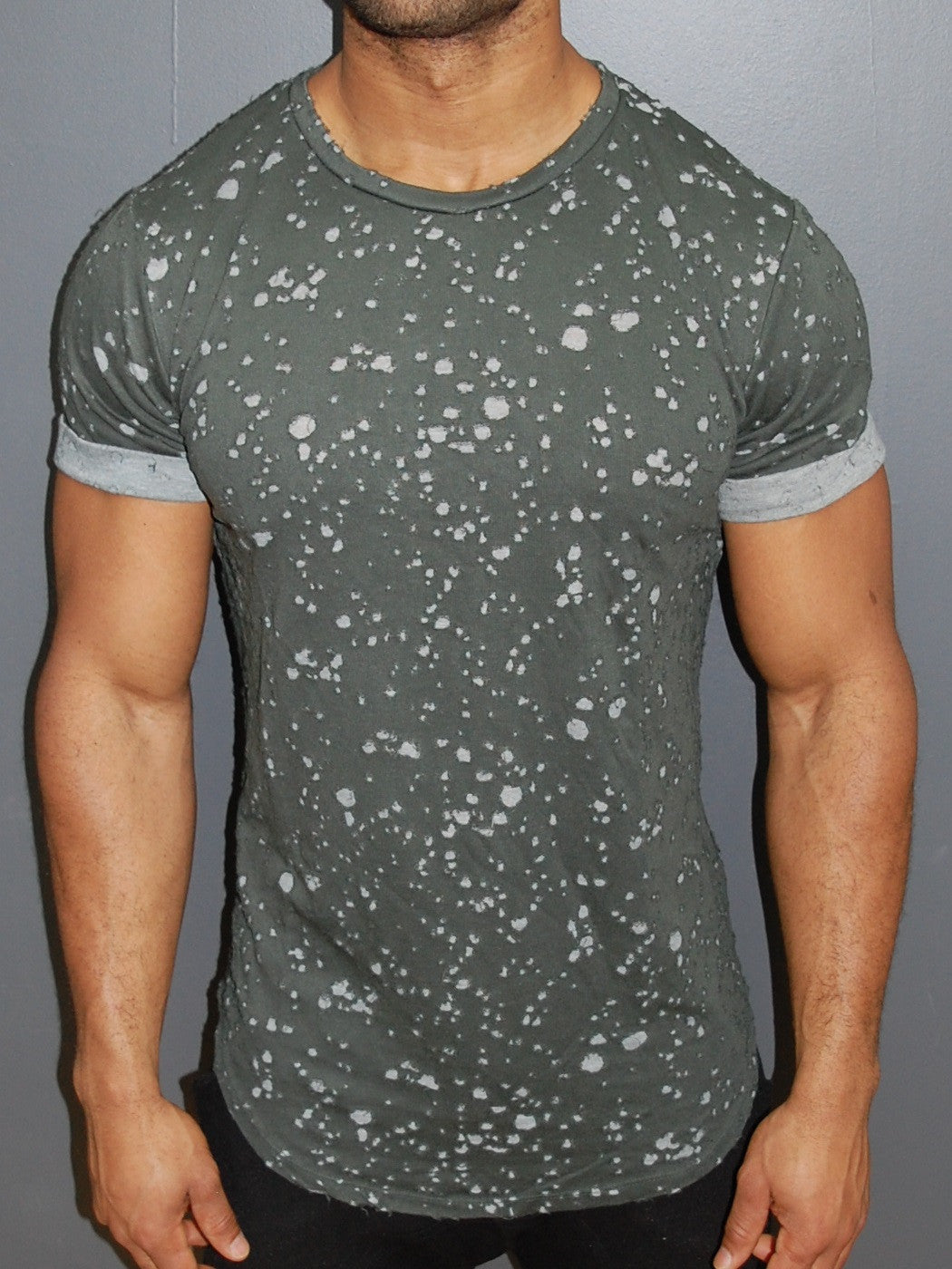 Y&R Men Fly Homeless Mock Holes Ripped T-Shirt - Army Green