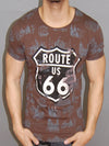 C&B MENS GRAPHIC ROUTE 66 T-SHIRT MUSCLE / SLIM FIT - BROWN - FASH STOP