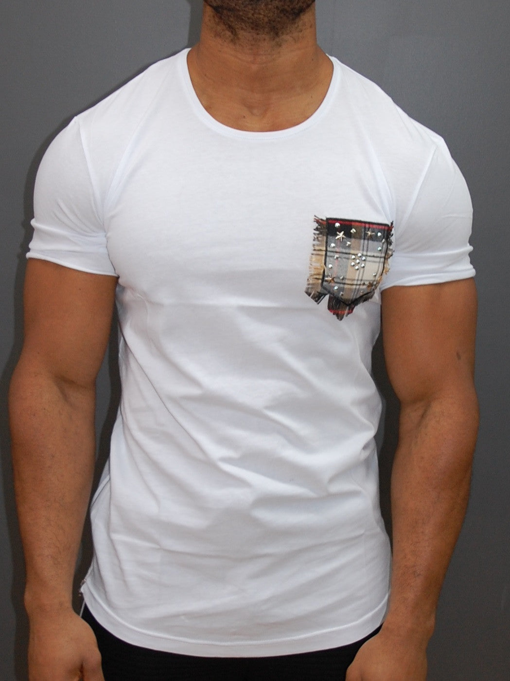 R&R Men Mock Stars Pocket T-shirt - White