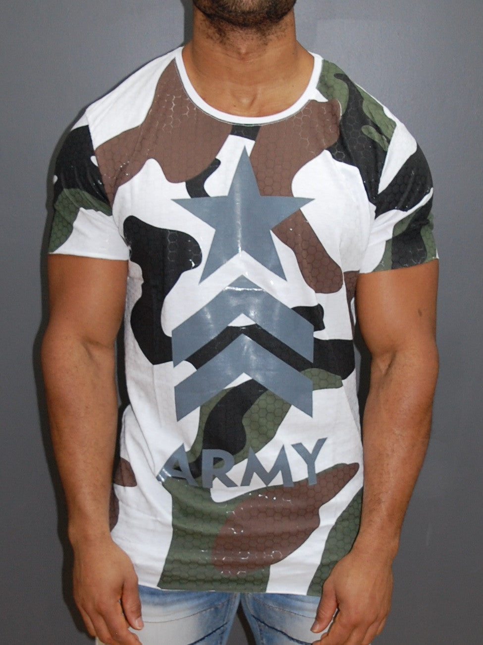 Y&R Men Army Camo Star T-Shirt - White