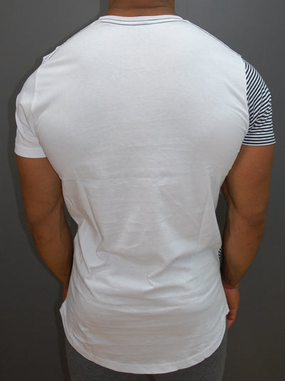 K&B Men Tri Stipes Front Pocket T-shirt - White - FASH STOP