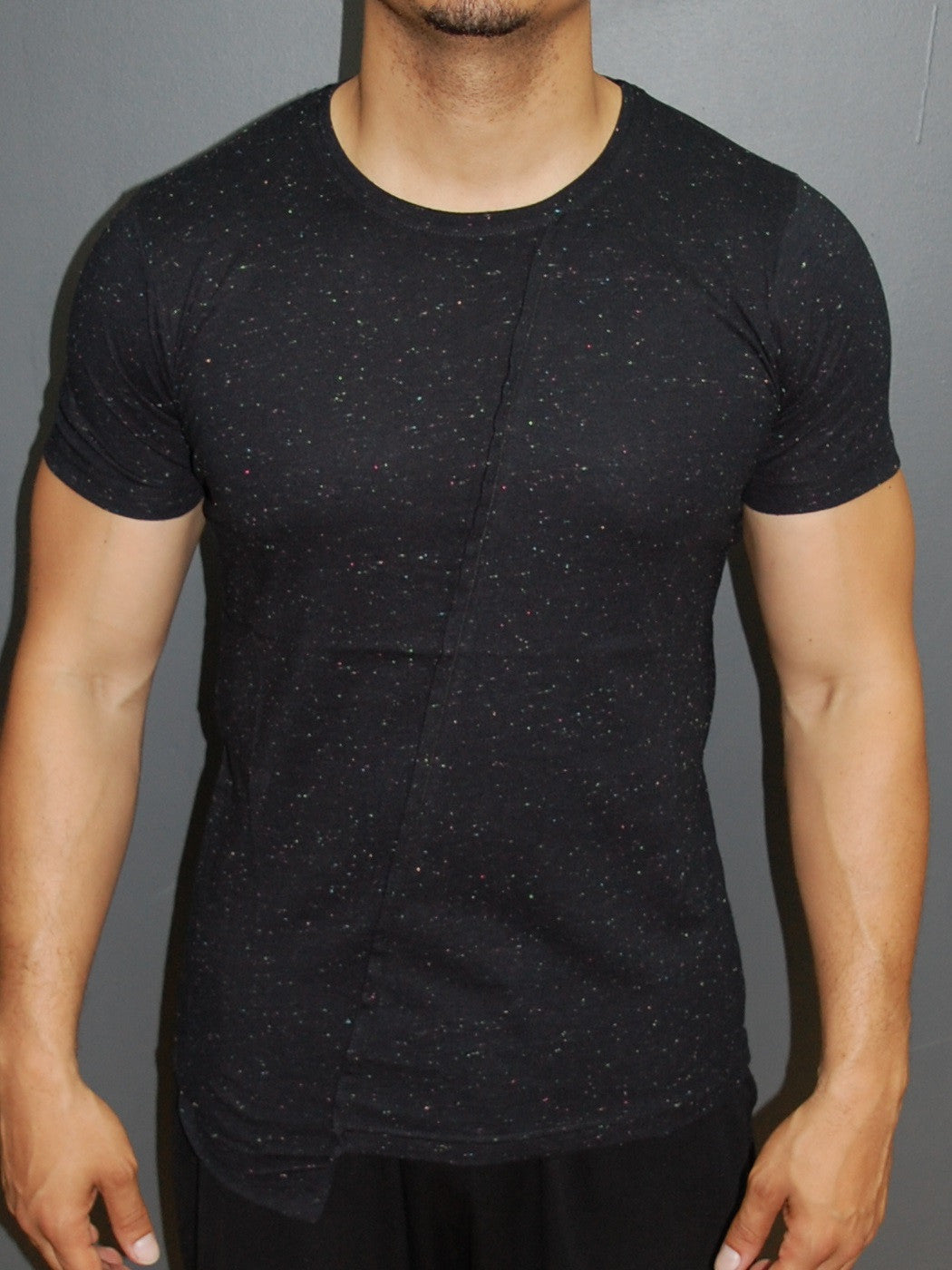 K&D Men Space Paint Flick Asymmetrical T-shirt - Black - FASH STOP