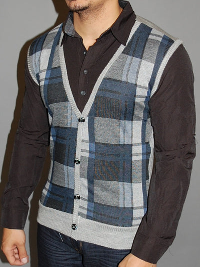 K&D Men Stylish Hybrid V-neck Sweater  - Gray / Black - FASH STOP