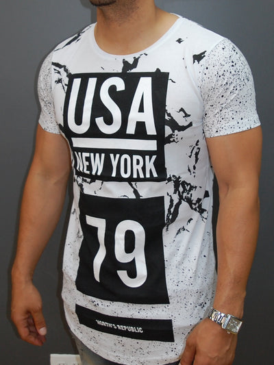 N&R Men Splash USA New York 79 T-shirt - White