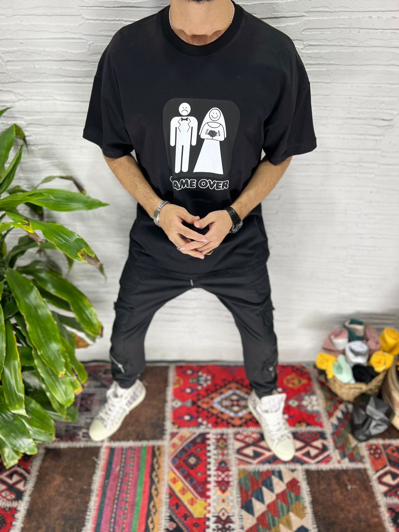 Game Over Marriage Oversized Graphic T-Shirt - Black E23A