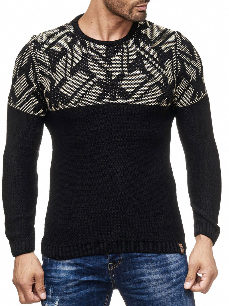 K&D Men Stylish Maze Top Pullover Sweater - Black - FASH STOP