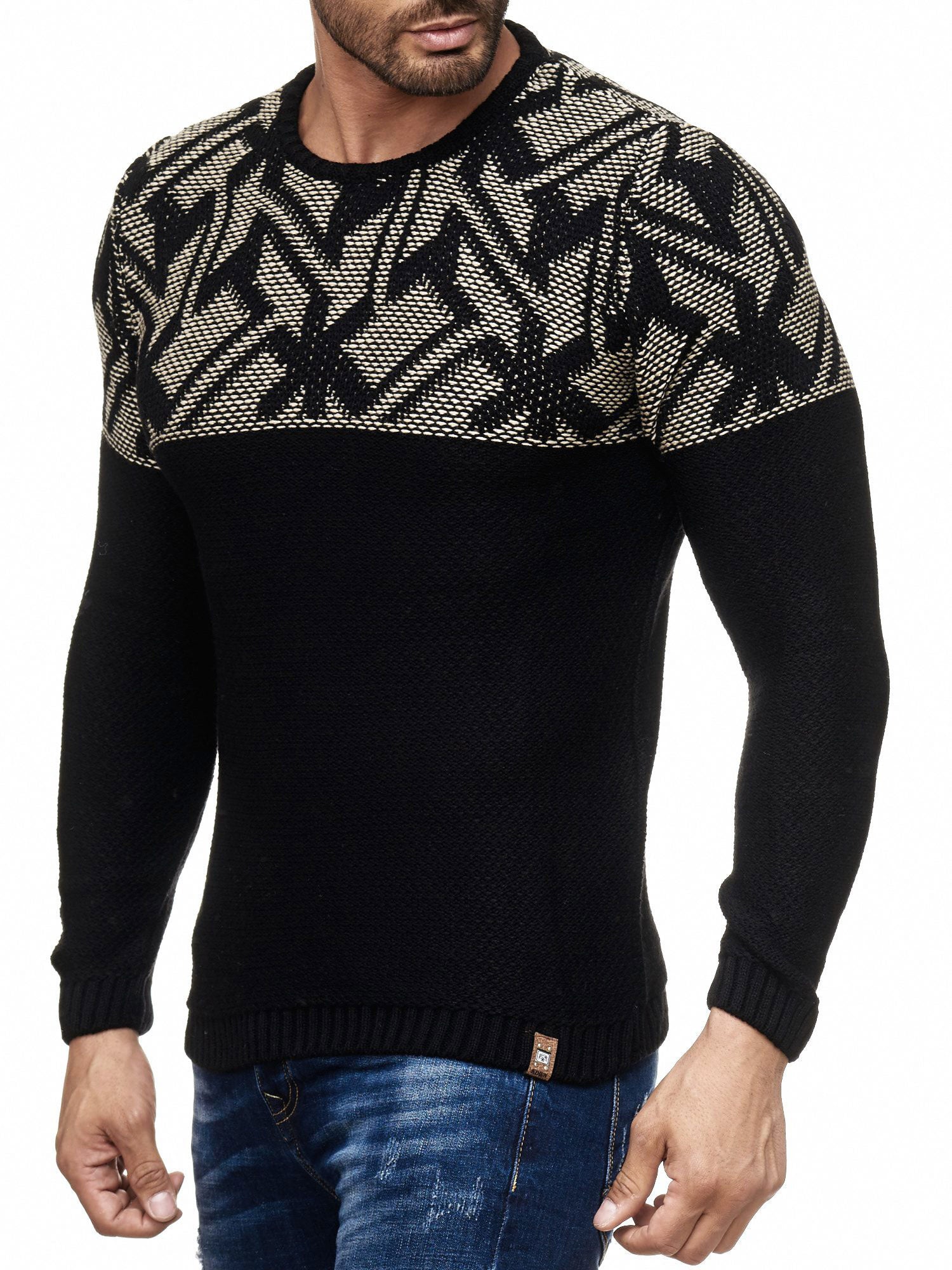 K&D Men Stylish Maze Top Pullover Sweater - Black - FASH STOP
