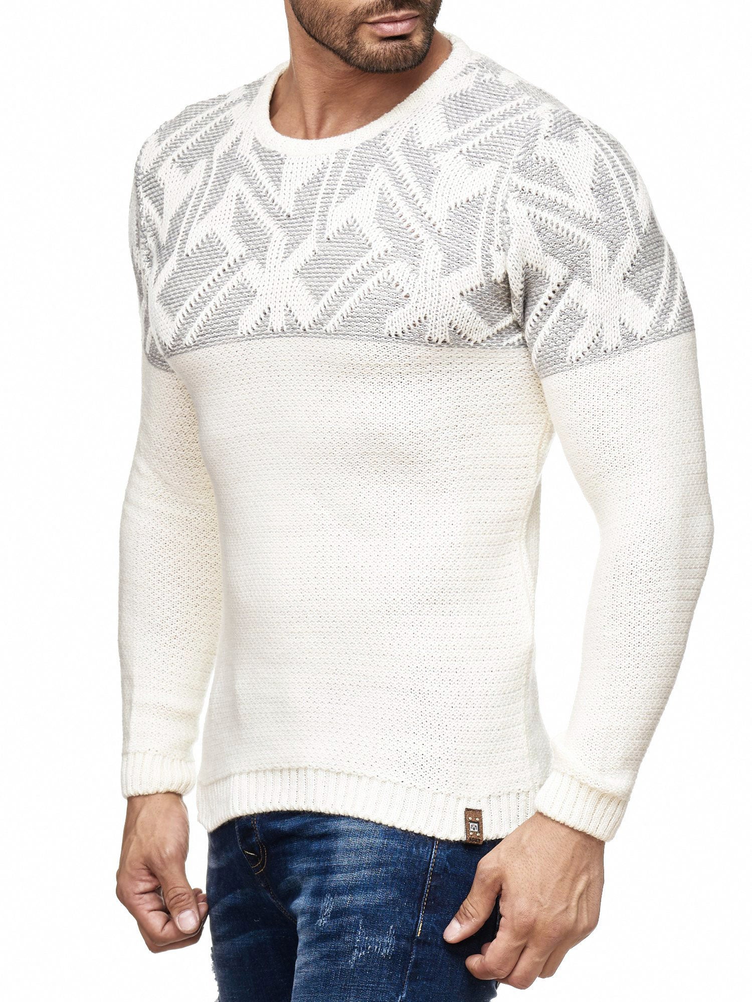 K&D Men Stylish Maze Top Pullover Sweater - Cream - FASH STOP