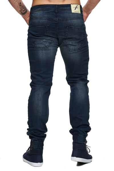 F&S Men Slim Fit Denim Avant Knee Ripped Distressed Jogger Jeans - Dark Blue - FASH STOP