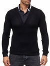 B&F Men Stylish Hybrid Collar Top Pullover Sweatshirt - Black - FASH STOP