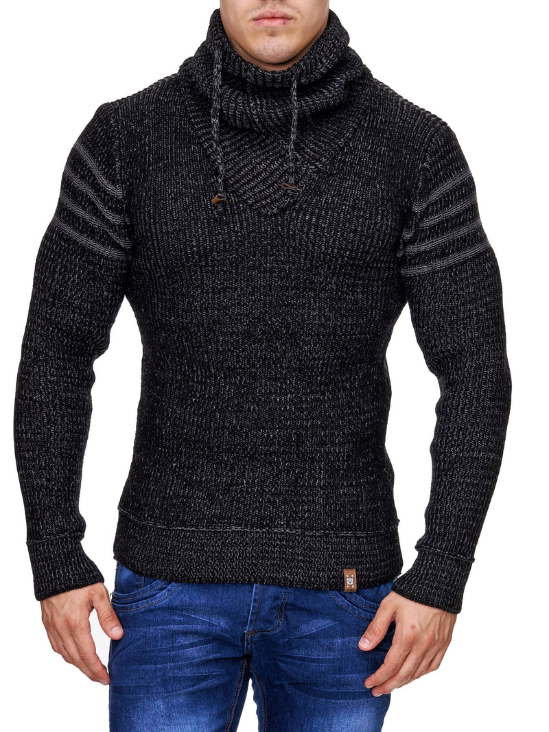 K&D Men Stylish 3 Lines Turtle Neck Sweater - Black - FASH STOP