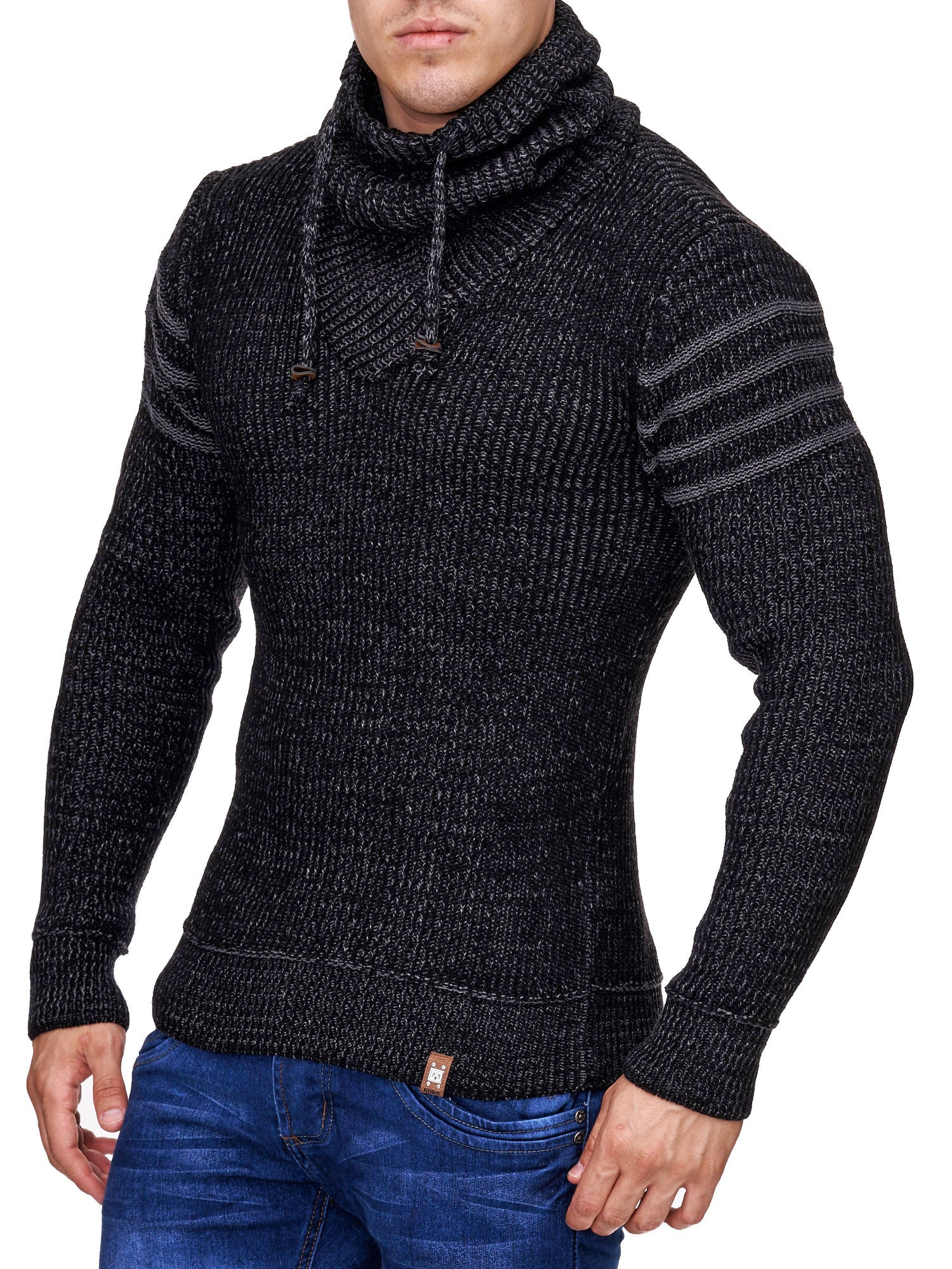 K&D Men Stylish 3 Lines Turtle Neck Sweater - Black - FASH STOP