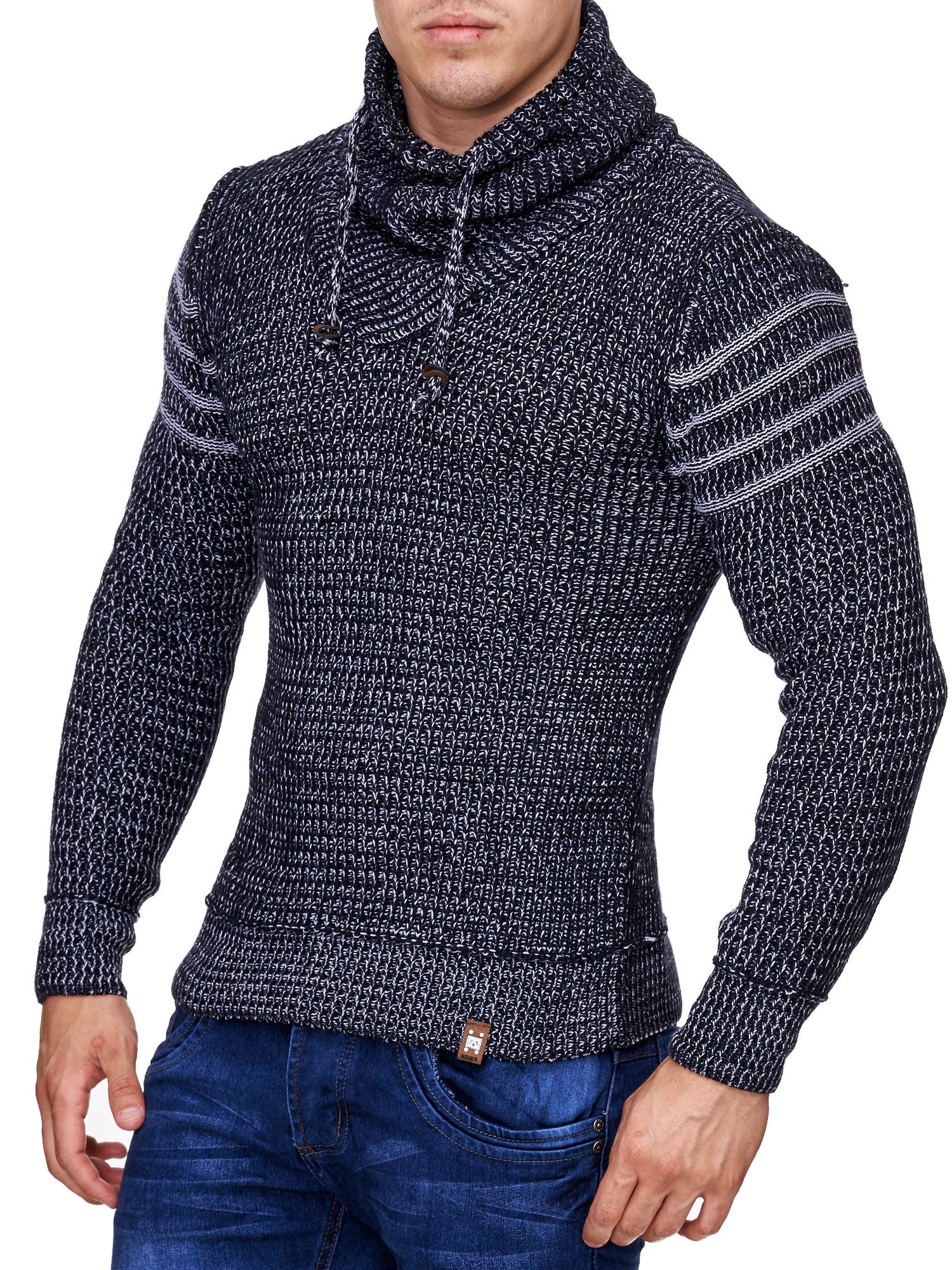 K&D Men Stylish 3 Lines Turtle Neck Sweater - Navy Blue - FASH STOP