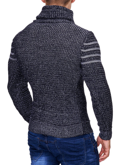 K&D Men Stylish 3 Lines Turtle Neck Sweater - Navy Blue - FASH STOP