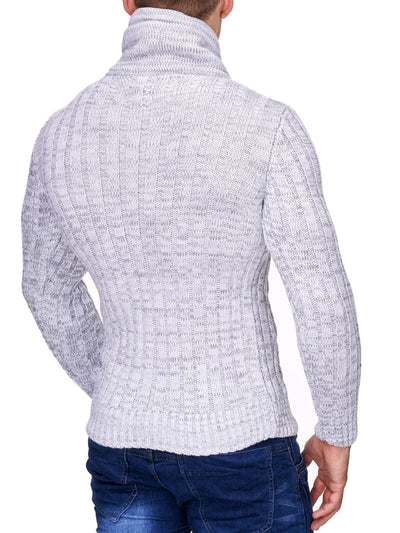 K&D Men Stylish Chrom Mock Neck Sweater - White - FASH STOP