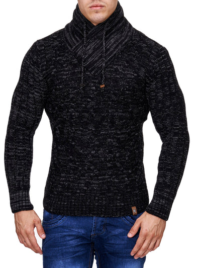 K&D Men Stylish Chrom Mock Neck Sweater - Black - FASH STOP