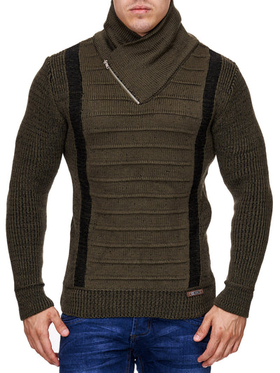 K&D Men Stylish 2 Line Mock Neck Zipper Sweater - Green - FASH STOP