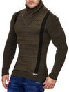 K&D Men Stylish 2 Line Mock Neck Zipper Sweater - Green - FASH STOP