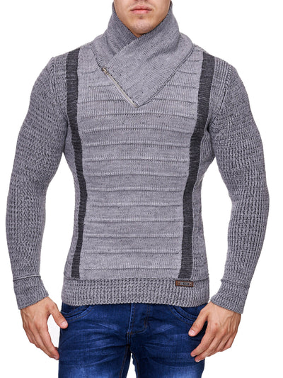 K&D Men Stylish 2 Line Mock Neck Zipper Sweater - Gray - FASH STOP