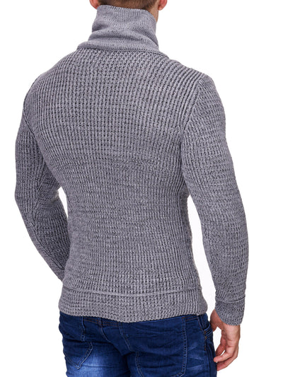 K&D Men Stylish 2 Line Mock Neck Zipper Sweater - Gray - FASH STOP
