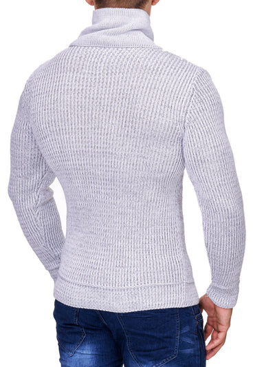 K&D Men Stylish 2 Line Mock Neck Zipper Sweater - White - FASH STOP