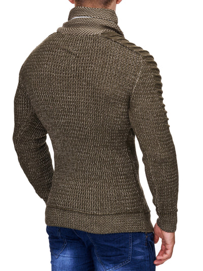 K&D Men Stylish Turtle Zip Neck Ridges Sweater - Green - FASH STOP