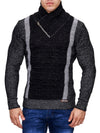 K&D Men Stylish 2 Line Mock Neck Zipper Sweater - Black - FASH STOP