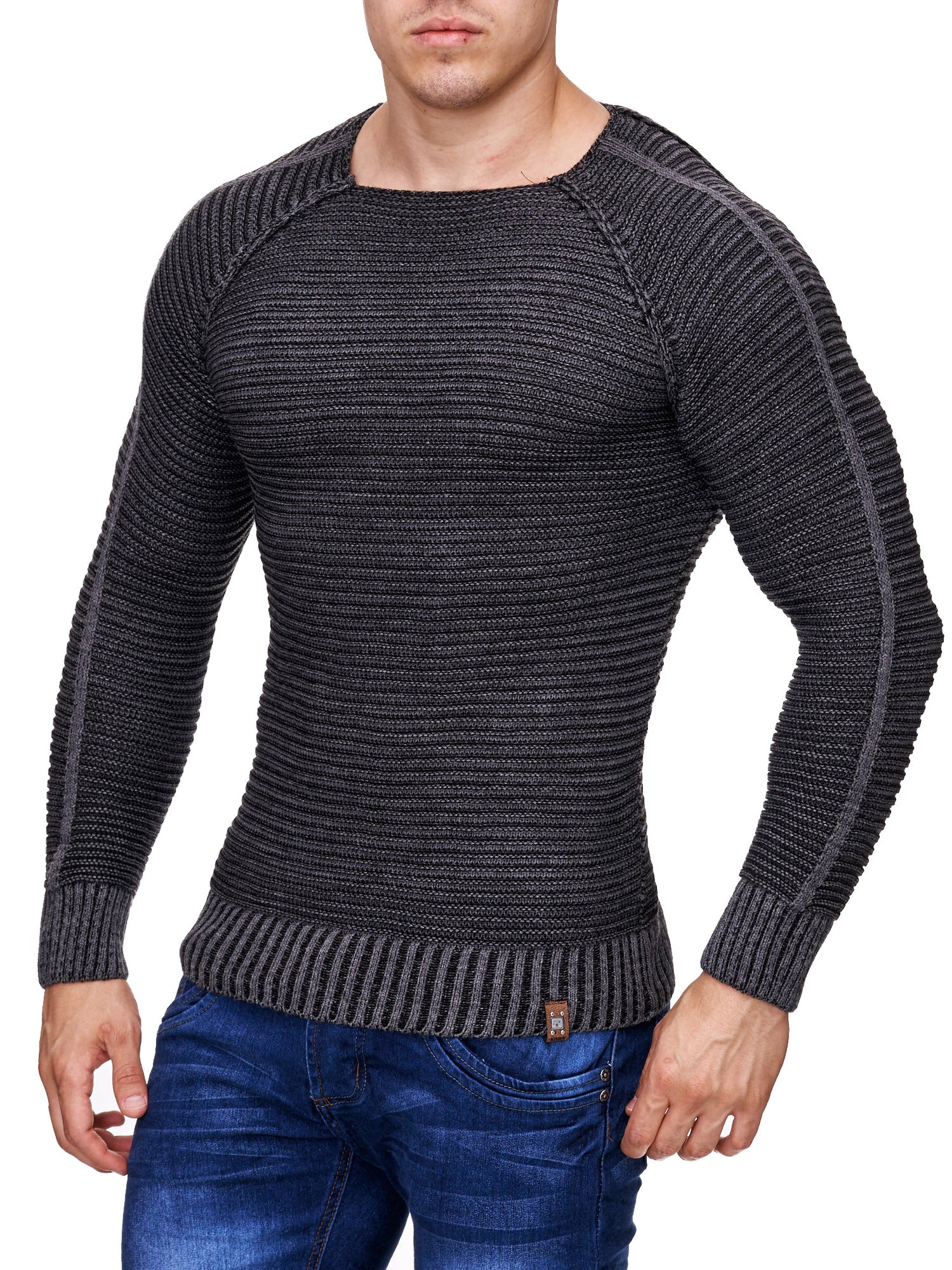 K&D Men Stylish Fully Ribbed Sweatshirt Ridges - Black - FASH STOP