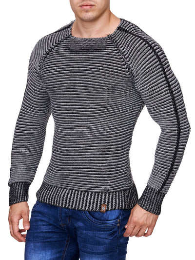 K&D Men Stylish Fully Ribbed Sweatshirt Ridges - Gray - FASH STOP