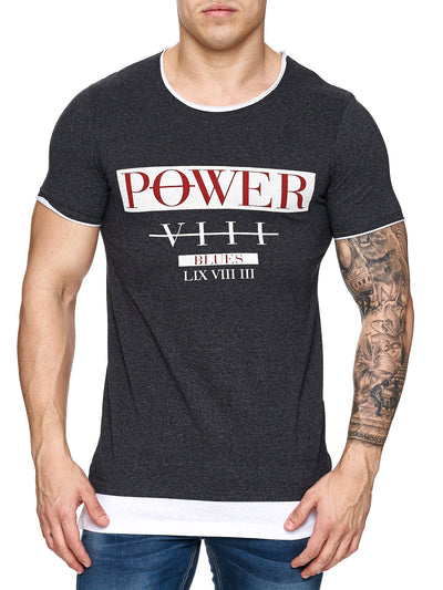 F&S Men Power Blues Long T-Shirt - Dark Heather Gray - FASH STOP