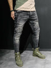 2Y Men Skinny Fit Ripped Destroyed Paint Short Jeans - Washed Black - FASH STOP