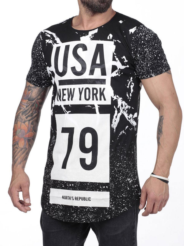 N&R Men Splash USA New York 79 T-shirt - Black - FASH STOP