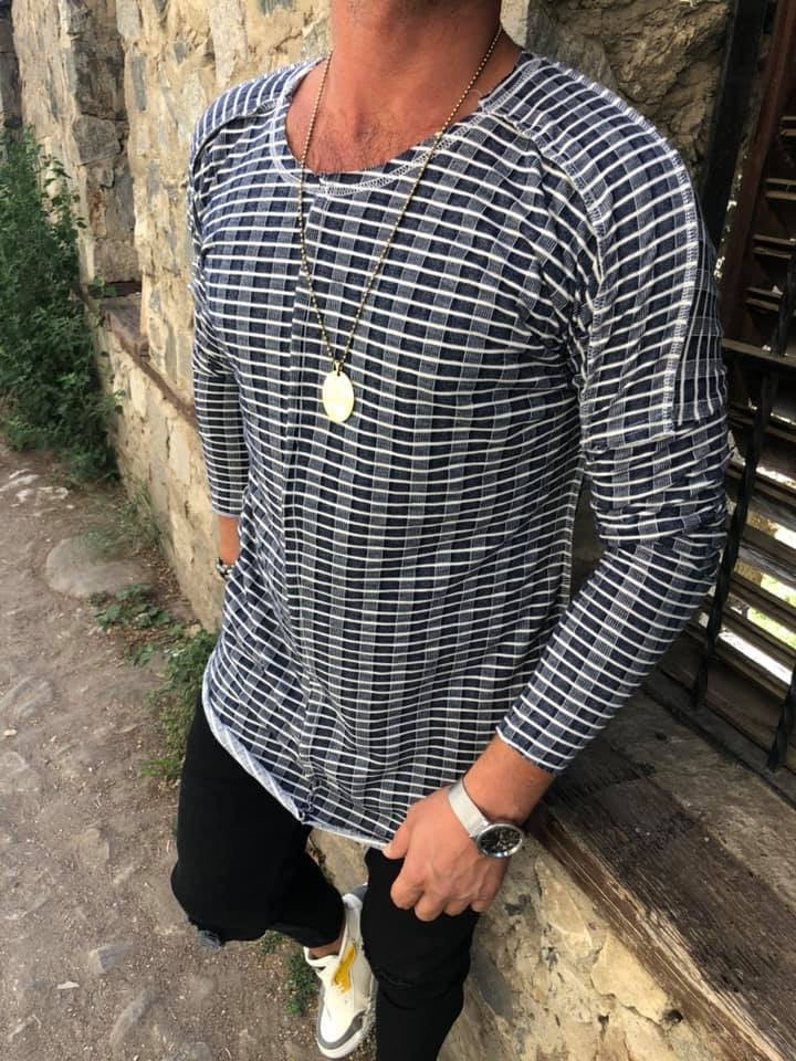 Pile Ridged Striped Long Sleeves Shirt - Black OS0001